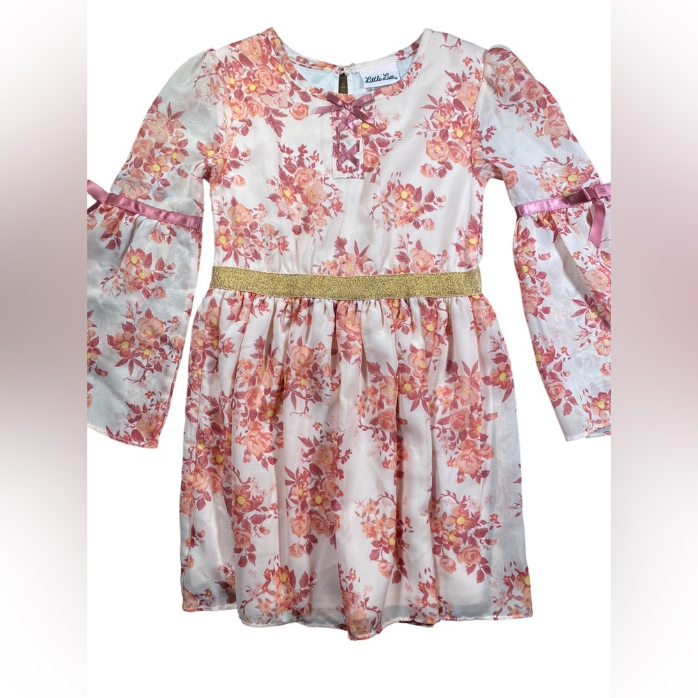 LITTLE LASS PINK FLORAL LONG SLEEVE DRESS FOR KIDS GIRLS SIZE 6